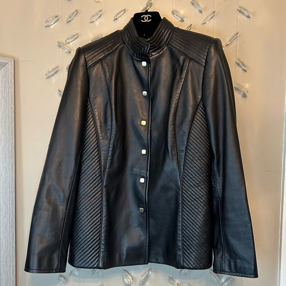 Dana Buchman Leather Gold Square Button Jacket - Picture 1 of 16